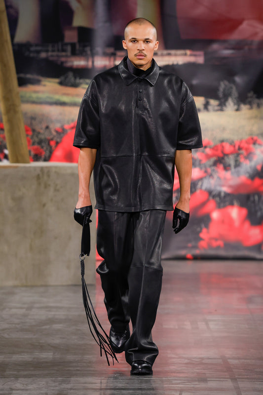 LEATHER WIDE LEG TROUSERS