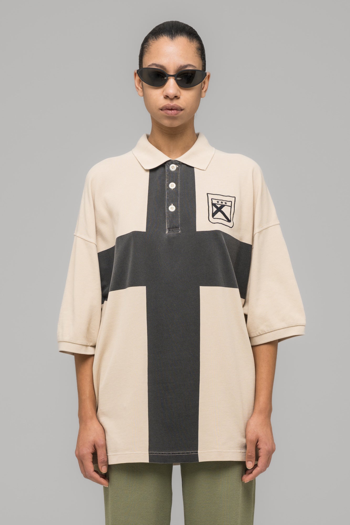 "FAINTING CROSS" OVERSIZED POLO SHIRT