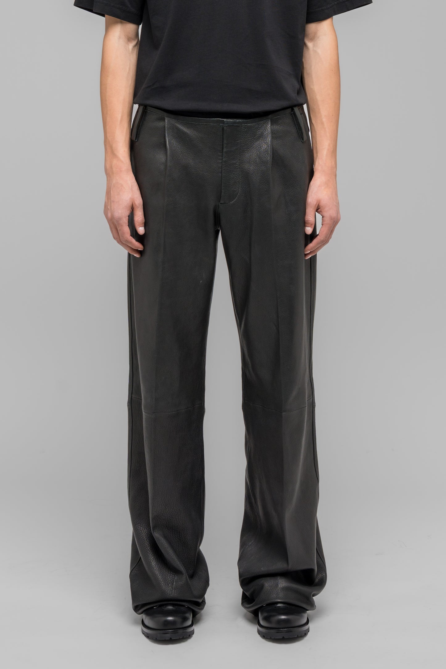 LEATHER WIDE LEG TROUSERS