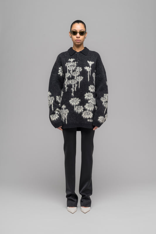 "MELTING DAISIES" KNIT LS POLO SHIRT