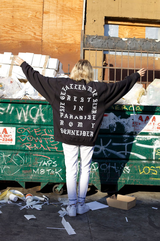 CALI THORNHILL DEWITT’s Sweatshirts “Pour One Out” for BIGGIE SMALLS, MASSIMO VIGNELLI, and ROMY SCHNIEDER
