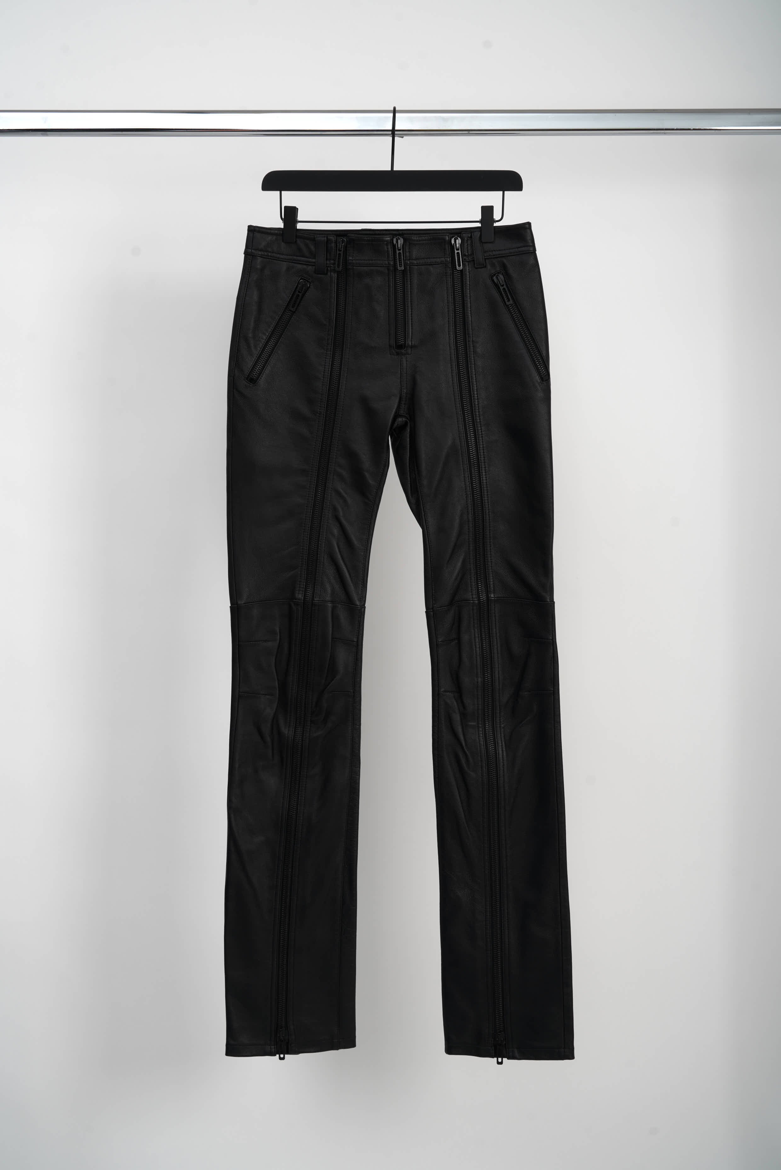 "SINGULAR" LEATHER ZIP TROUSERS