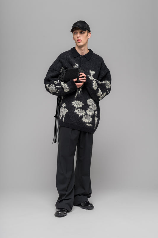 "MELTING DAISIES" KNIT LS POLO SHIRT