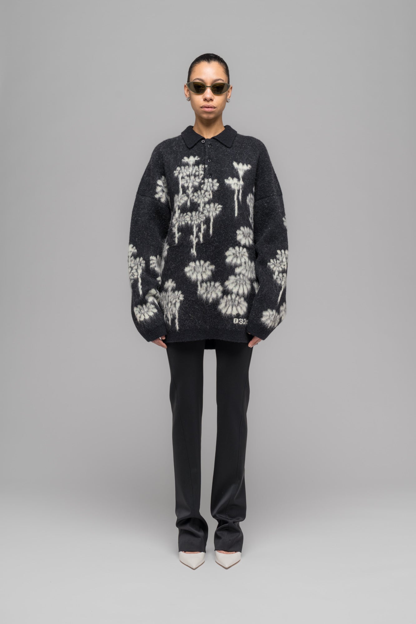 "MELTING DAISIES" KNIT LS POLO SHIRT