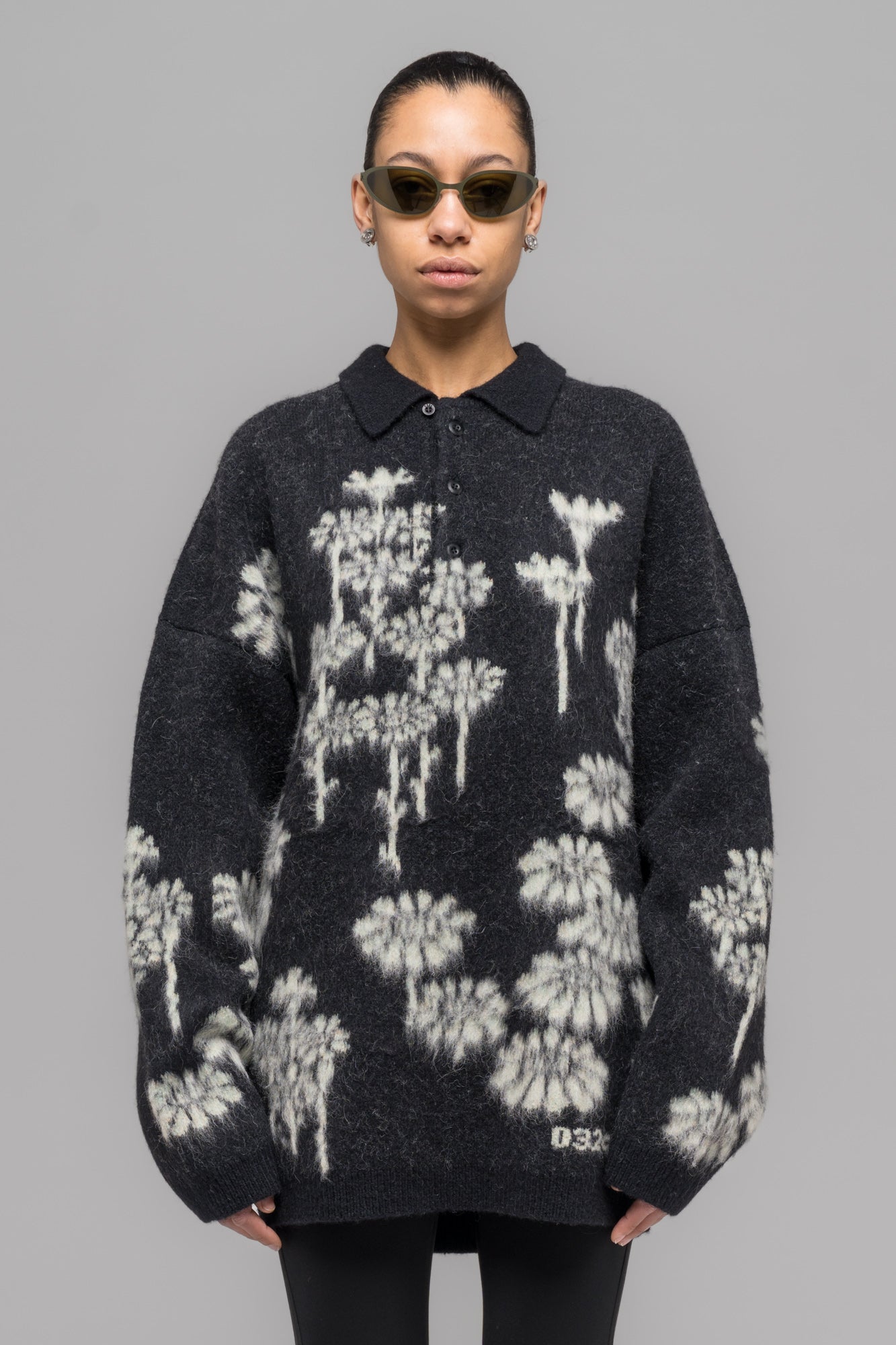 "MELTING DAISIES" KNIT LS POLO SHIRT